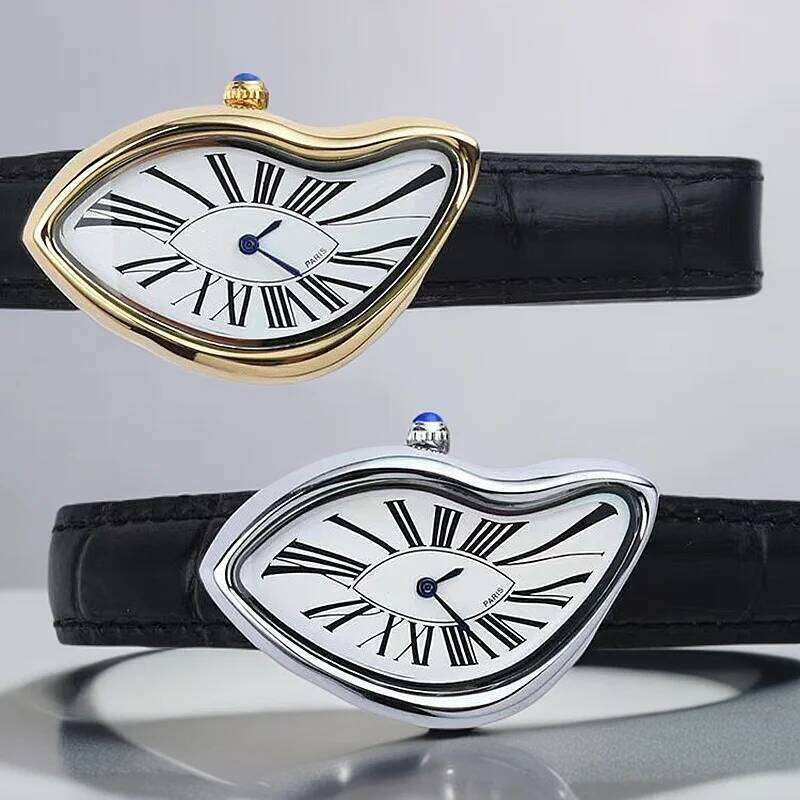 New Luxury Irregular Crash Melting Twist Watch Men's High Quality Genuine Leather Advanced Creative Design Y2K PARIS