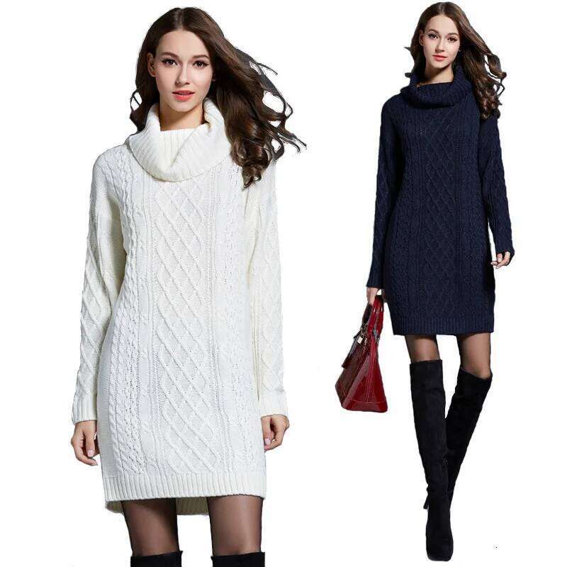 Autumn Winter Knitted Dresses Women Solid Color Long Sleeve Turtleneck Short Dress Temperament Elegant Lady Commuting Vestidos Z260311