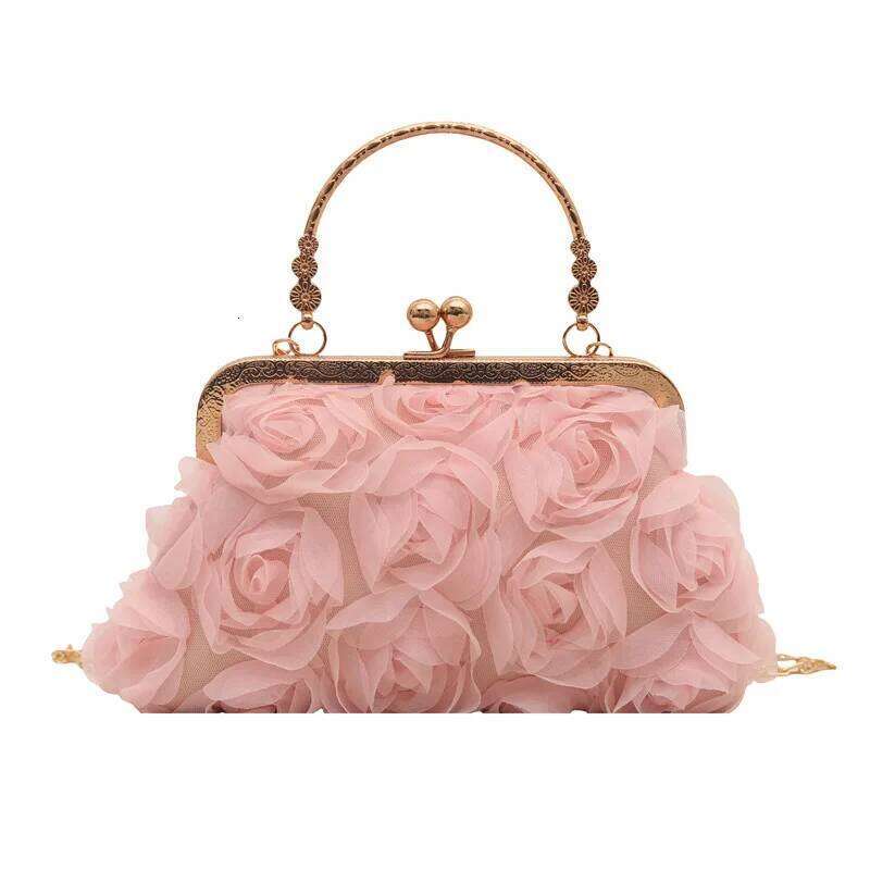 Chiffon Rose Flower Shoulder Evening Bags for Women Luxury Ladies Chain Crossbody Bag Solid Color Female Clutch Handbags Purse XJ260311
