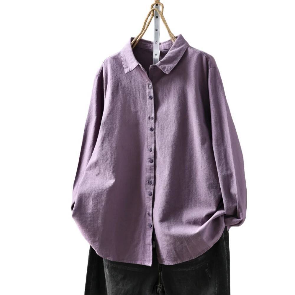 2026 For Women New Spring Cotton Purple Literary Beautiful Design Sense Solid Color Shirt ZF1739
