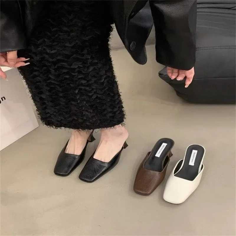 Spring High Quality Womens Fashion Square Toe Low Heels Slingback Casual Party Shallow Muko Womens Sliding Shoes K260311