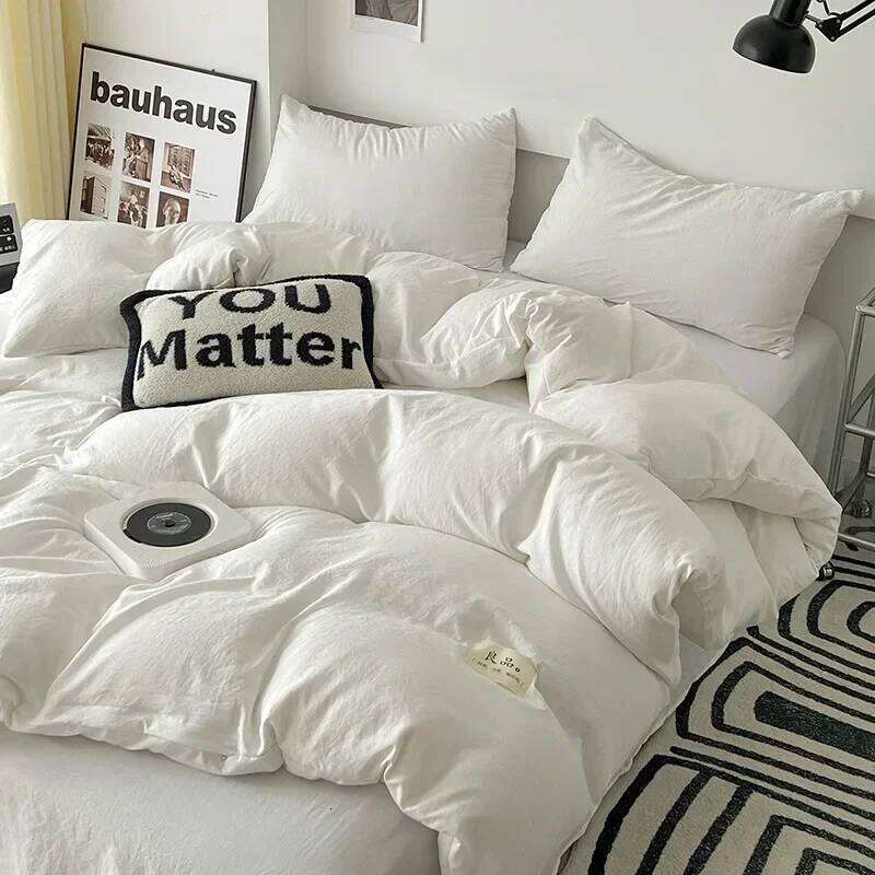 Home Furniture New super soft washed cotton bed four-piece set Class A double-layer gauze sheets and quilt cover dormitory four- H260311