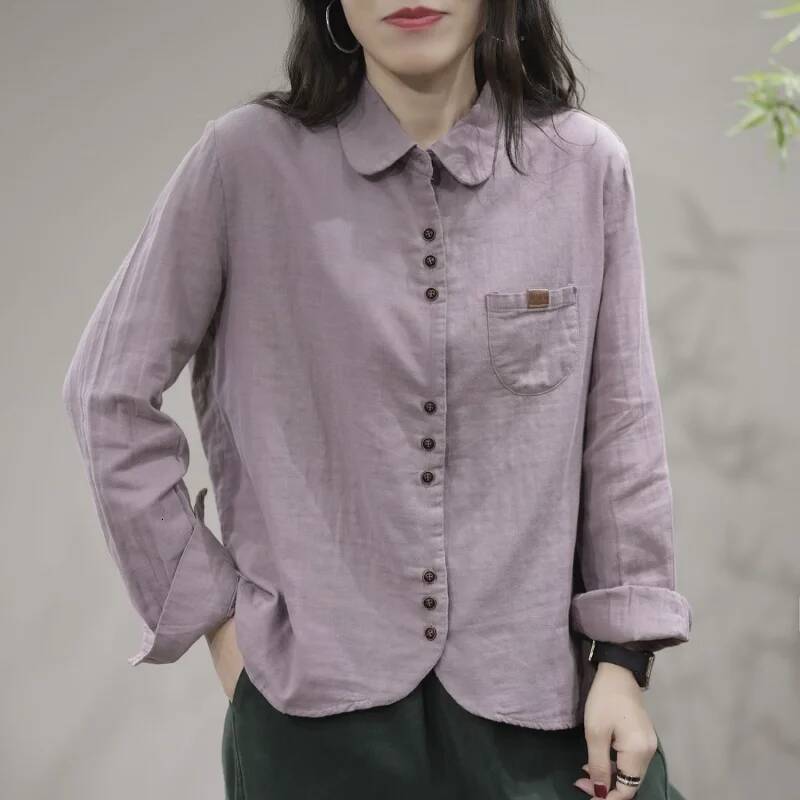 Women's Shirt Spring and Autumn Casual Literary Retro Cotton Fashion Versatile Fashionable Top