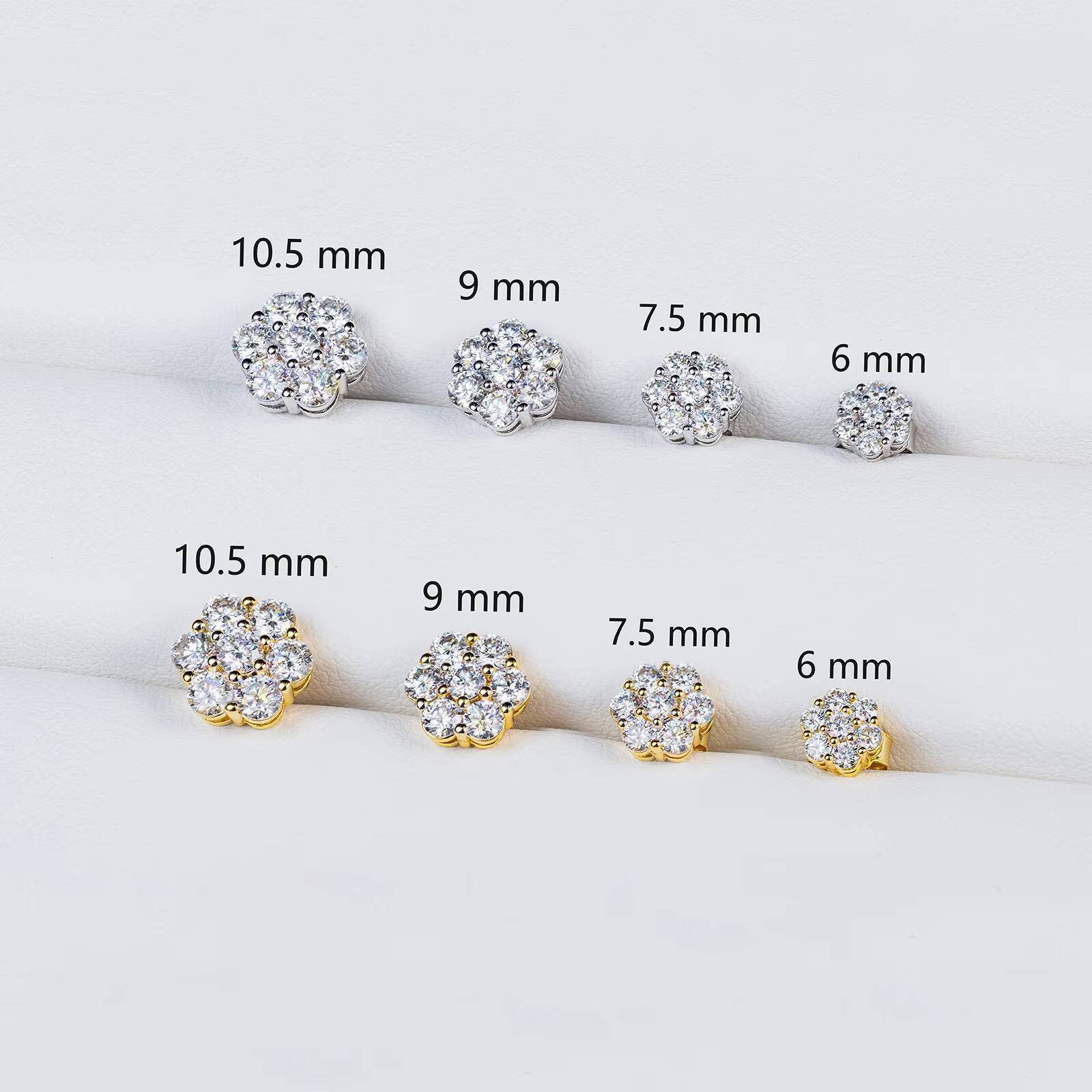 14KT Yellow Gold Plated 925 Sterling Silver GRA VVS Moissanite Lab-Grown Diamond 7 Stone Flower Cluster Earring for Women Men