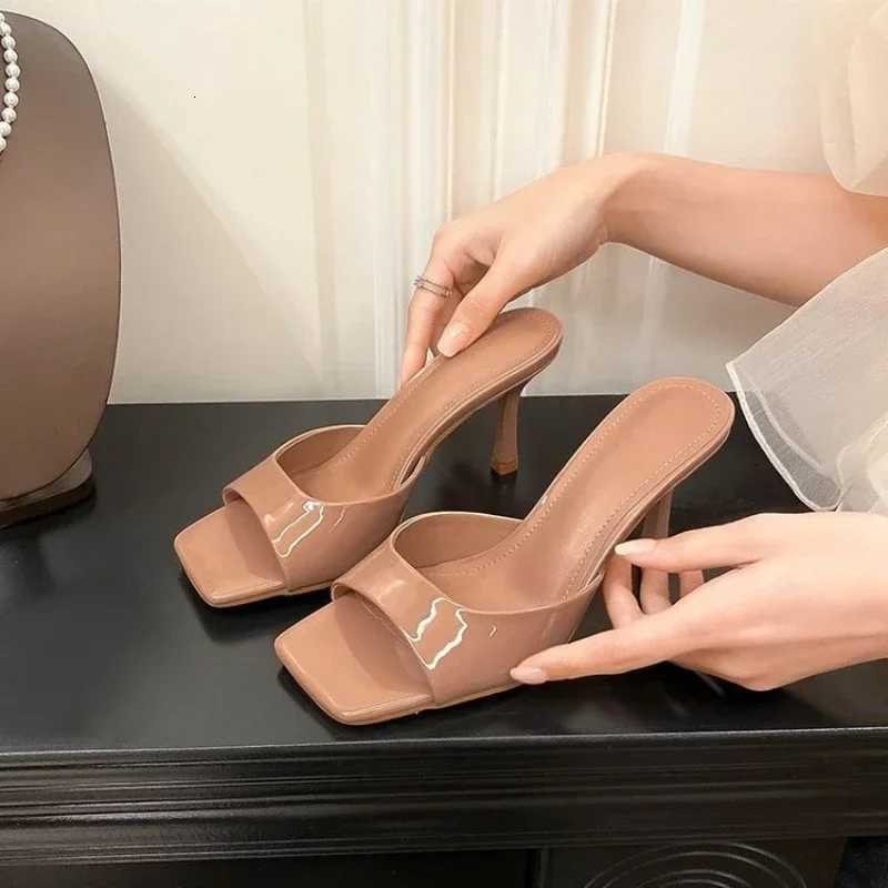Summer New Slippers Women Trend Sexy Large Size Square Toe Thin Heels Shoes Ladies Casual Slippers Heel Zapatos K260311