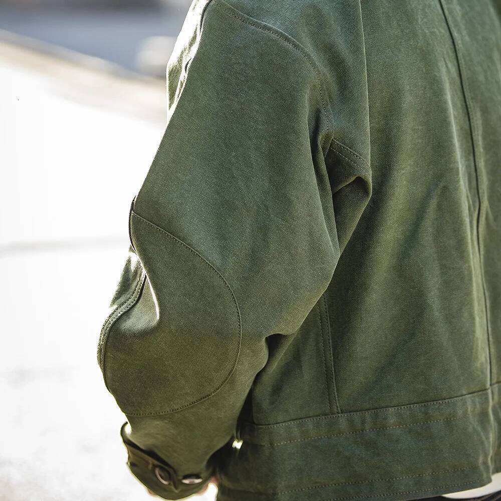 Maden Retro 16oz Canvas Swedish Motorcycle Green Pocket Bomber Jacket Casual Hunting Work Outwear for Men Spring and Fall 26H0311