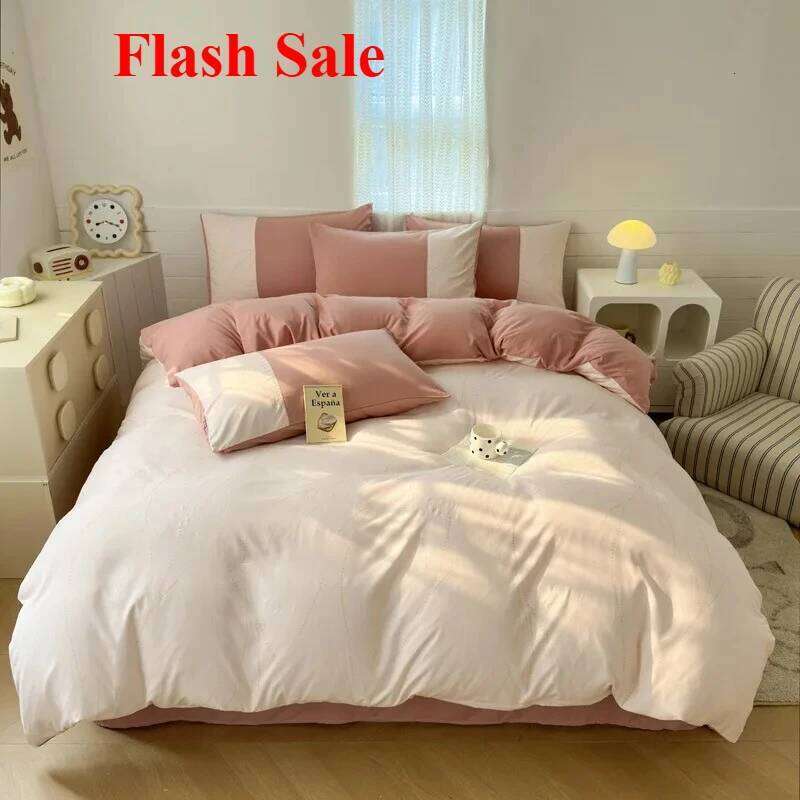 New class A milk 6D three-dimensional printing four-piece set small fresh washed cotton bed sheet quilt cover H260311