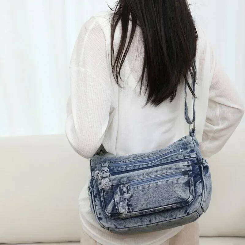 Denim Zipper Shoulder New Fashion Hot Selling Solid Simple Large Capacity Crossbody Bags Soft Versatile Women's Handbag XJ260311
