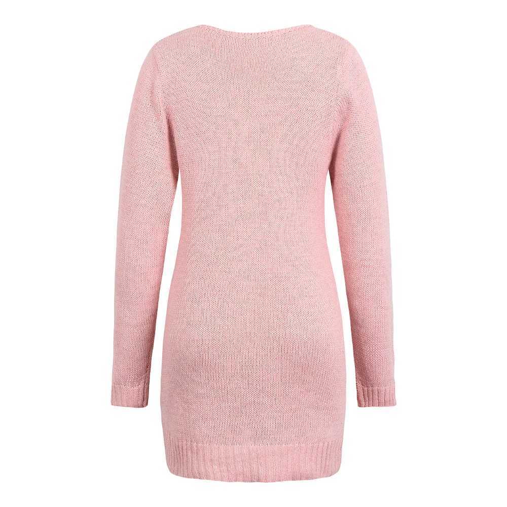 Women Sexy Slim Fit Knitted Sweater Dress Spring New V-neck Zip Long Sleeve Pullover Jumper Solid Casual Lady Mini Party Dresses M260311