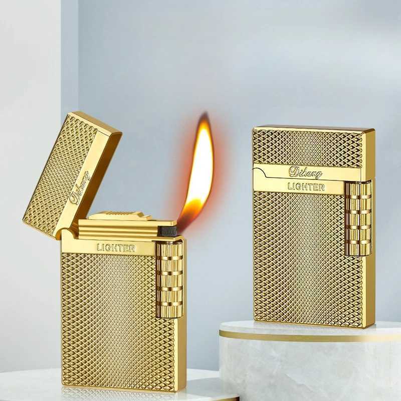 New Metal Steel Voice Oblique Fire Inflatable Lighter Sideslip Grinding Wheel Ignition Butane Gas Pipe Lighter Smoking N260311