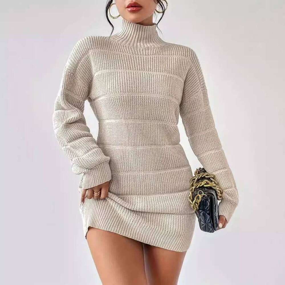 Sheath Women Sexy Knitted Dress Turtleneck Mini Vestidos Knitwear Slim 2025 Autumn Winter Knitting Above Knee Office Lady Z260311