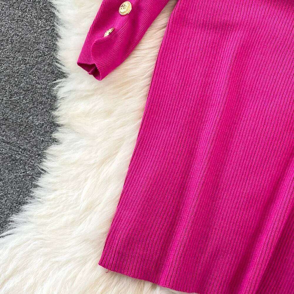 New Bottons Sexy Knitted Dress Elegant Long Sleeve Slim O Neck Fashion Ladies Party Bodycon Sweater Midi Dresses Z260311