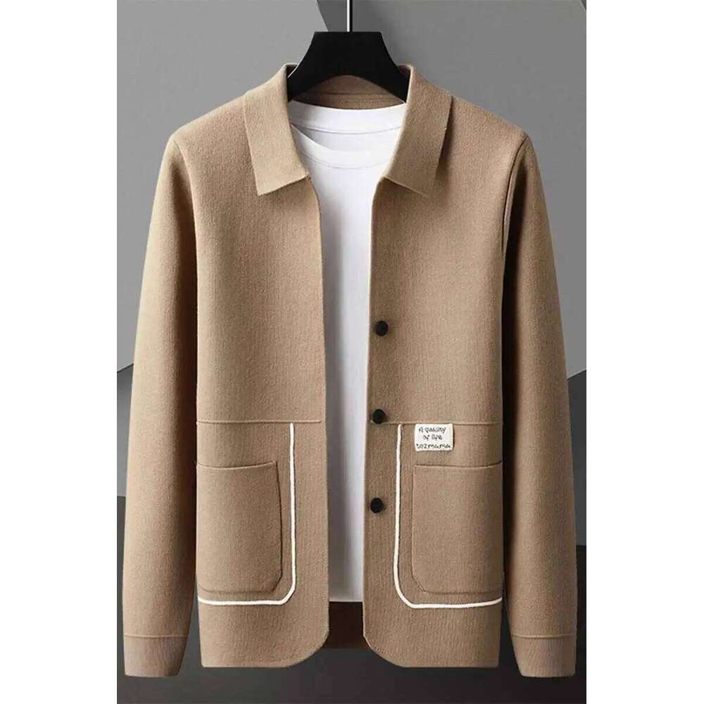 Line Decoration Knitting Man Contrasting Colors Long Sleeve Slim Fit Sweater Cardigan Male Garment Coat 26H0311
