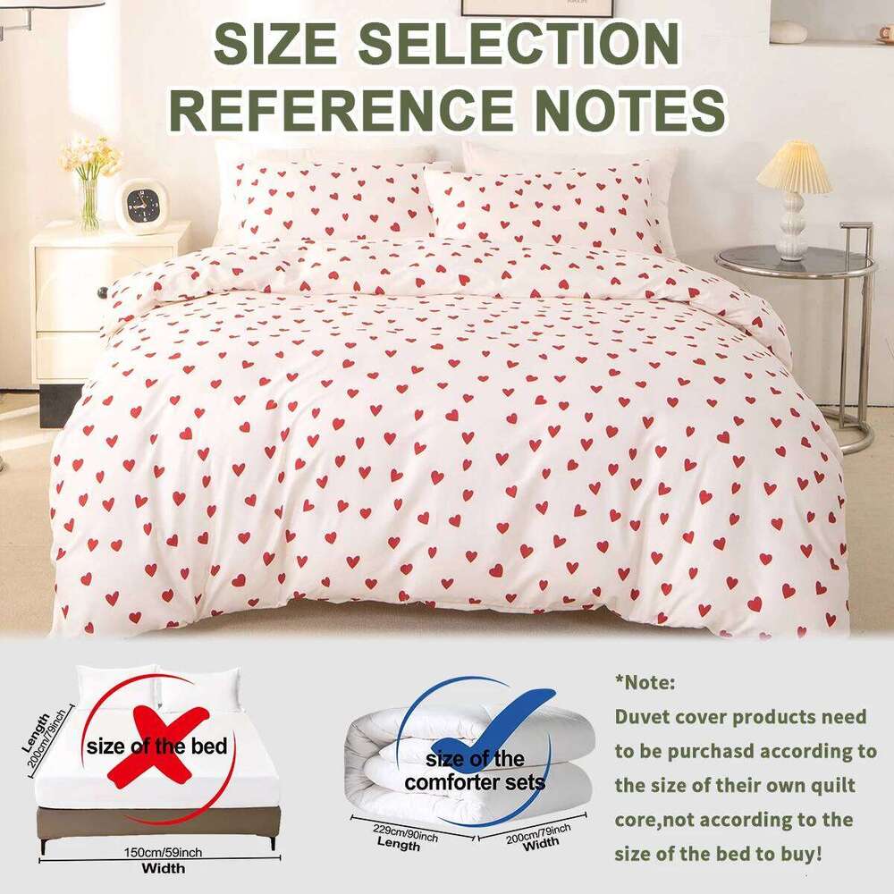 3pcs/set Small Red Heart Printed Set1 & 2 PillowcaseSoft And Skin-Friendly Duvet Cover Bedding Set For H260311