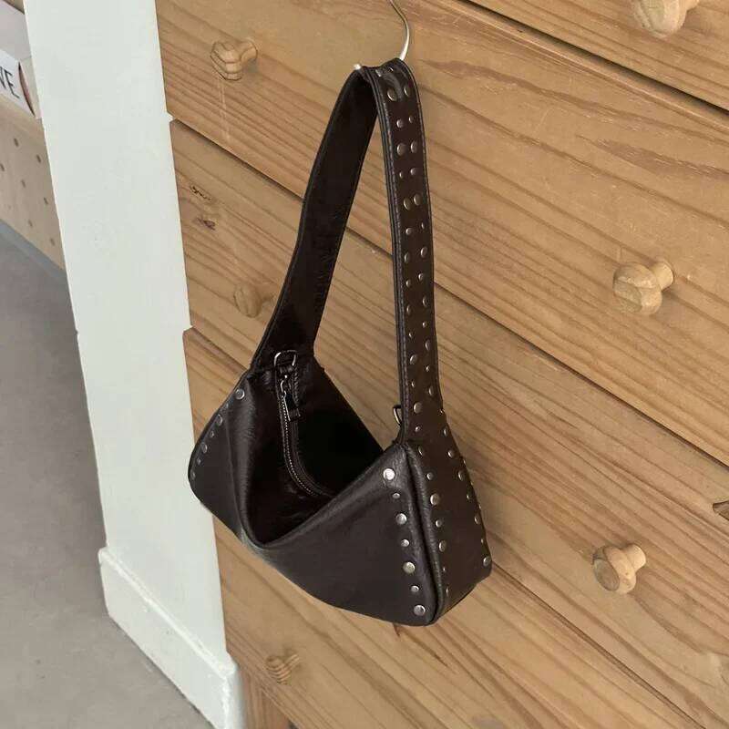 A1Punk Style Rivet Design Large Capacity Lady Handbags bolsas Soft Leather Underarm Bags Women Solid Color Casual Shoulder Bag XJ260311