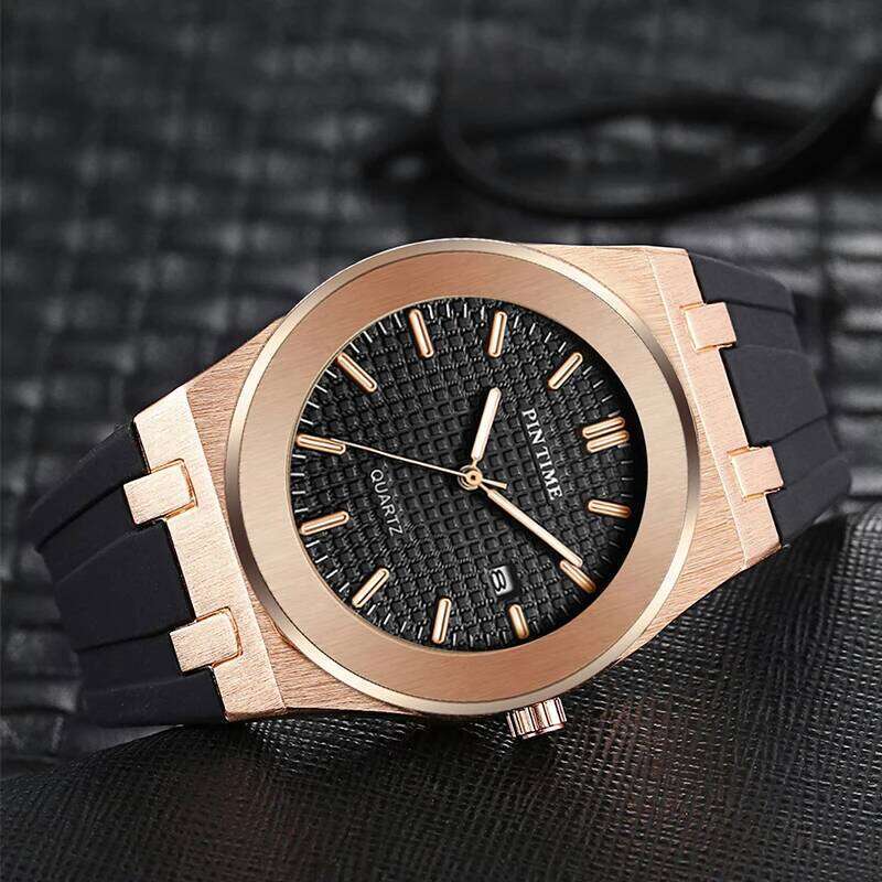 PINTIME Top Brand Sport Men's Watches Silicone Strap Waterproof 30m Calendar Check Face Dial Fashion Quartz Wristwatch Relogios