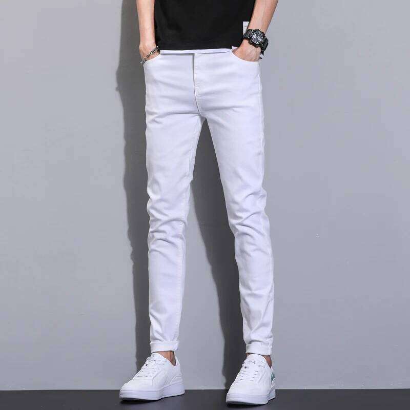 98% Cotton Men's Stretch Skinny Jeans Autumn Soft Cozy Slim Denim Trousers Korea Fashion Male Classic Casual Pants White Z260225