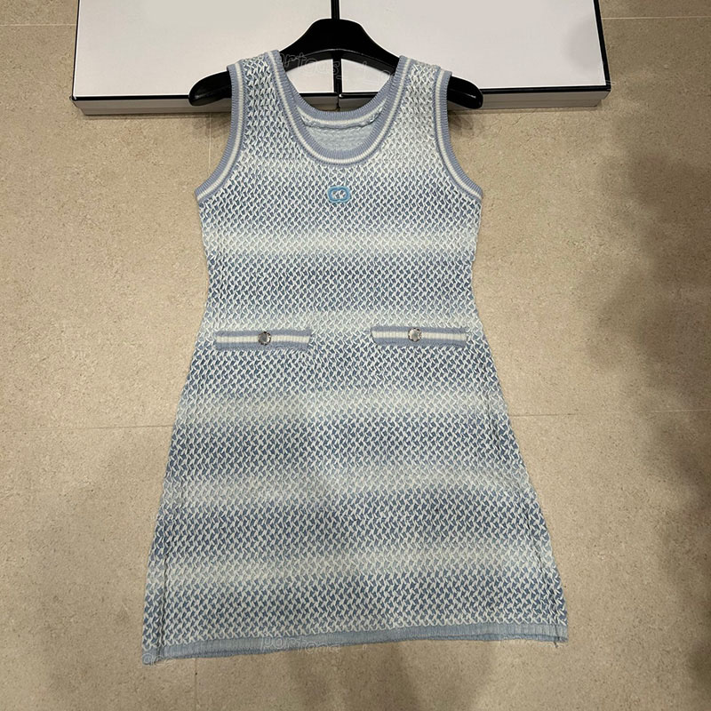 Luxury Designer Rainbow Dress Knitting Slim Fit Sleeveless Tank Dresses Summer Vacation Elegant Birthday Dinner Birthday Party Dress