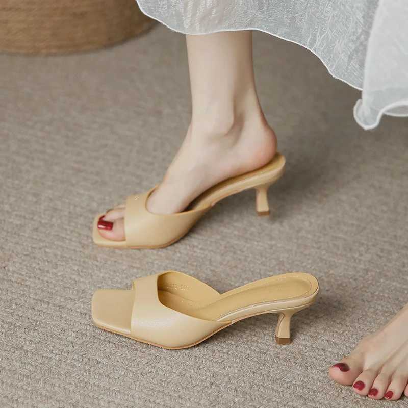 2025 New Summer Square Toe Open Toe High Heeled Womens Slippers PU Ball Shoes Stiletto Sandals for Women K260311