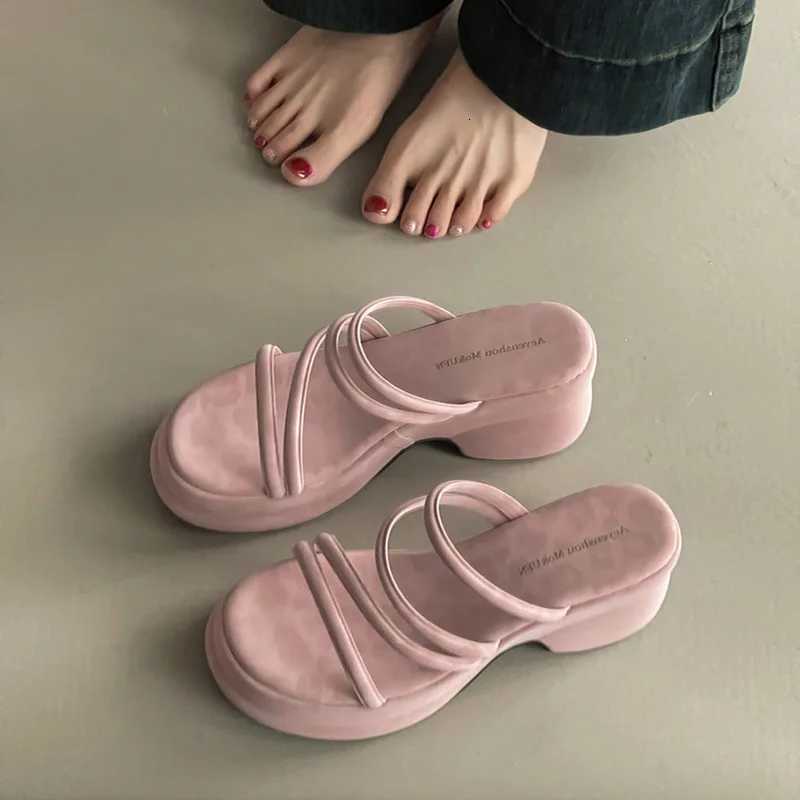 Summer Platform Heel Women Fashion Open Toe Narrow Band Slide Ladies Elegant Street Style Shoes Fashion Sandals Slides K260311