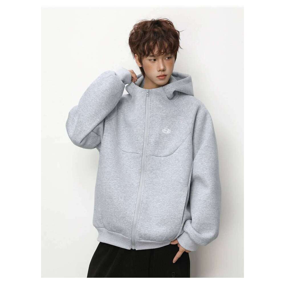 Cardigan Hooded Sweatshirt for Men and Women Spring Vintage Contrast Colour Embroidered Short Wide Zip Jacket Soft 26H0311