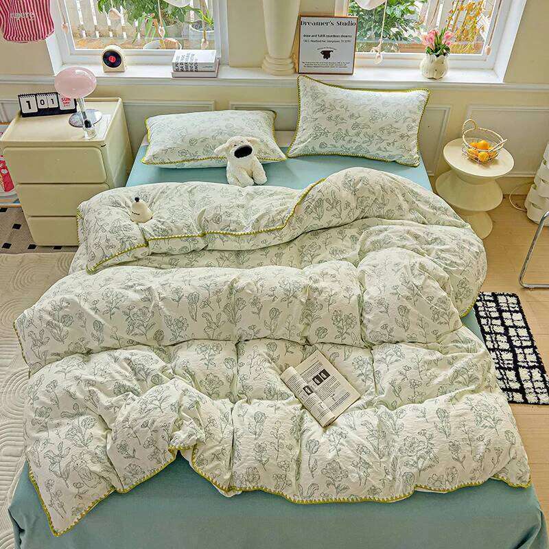Flower Printed Duvet Sets Queen/King Bedding with Shell Edge Washed Cotton dekbedovertrek 240x220 Bed Cover Set H260311