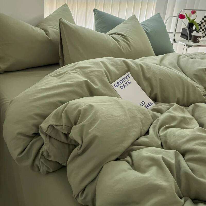 Minimalist Home Solid Color Bedding Set 3Pcs, 1 Duvet Cover, 2 Pillowcases, Super Soft Breathable, Machine Washable, Non-Fading H260311