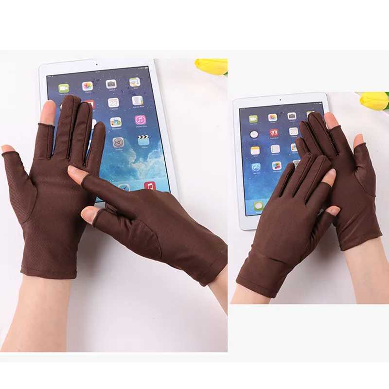 Beige Black Summer Women Gloves Outdoor Sport Breathable Thin Semi-Finger Driving Gloves Sunscreen Fingerless Elasticity Gloves M260311