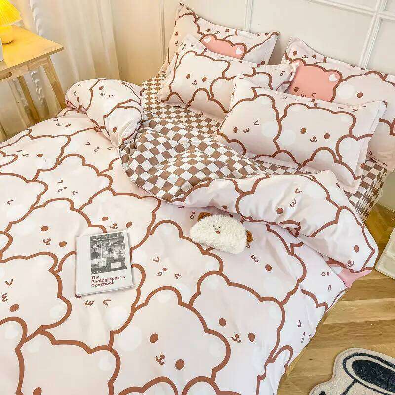 Spring Bedding Set Fashion Cartoon Kids Single Double Queen Size Flat Sheet Duvet Cover Pillowcase Bed Linens Home Textile H260311