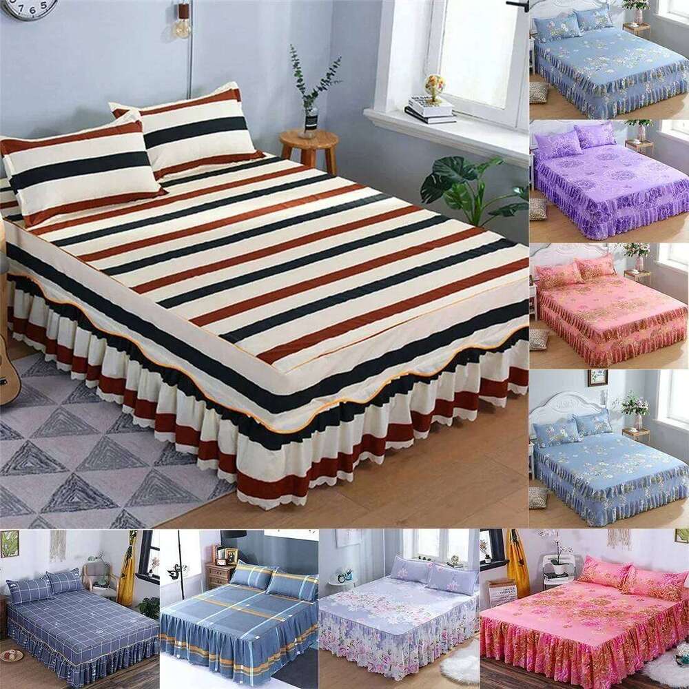 Skirt Cotton Bedspread Set Embroidery Bed Dress Pillow Cases 3 Pieces/Set For King/Queen Double 1.5/1.8/2M Sheet Cover 3PCS H260311