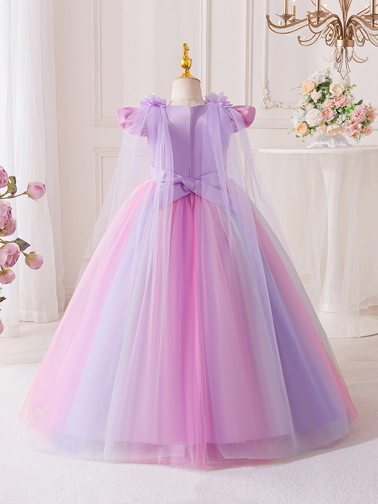 Girls Rainbow Tulle Princess Dress Kids Wedding Party Flying Sleeves Children Birthday Prom Dress Kids Photo Shoot Formal Dress Size 4-8Y