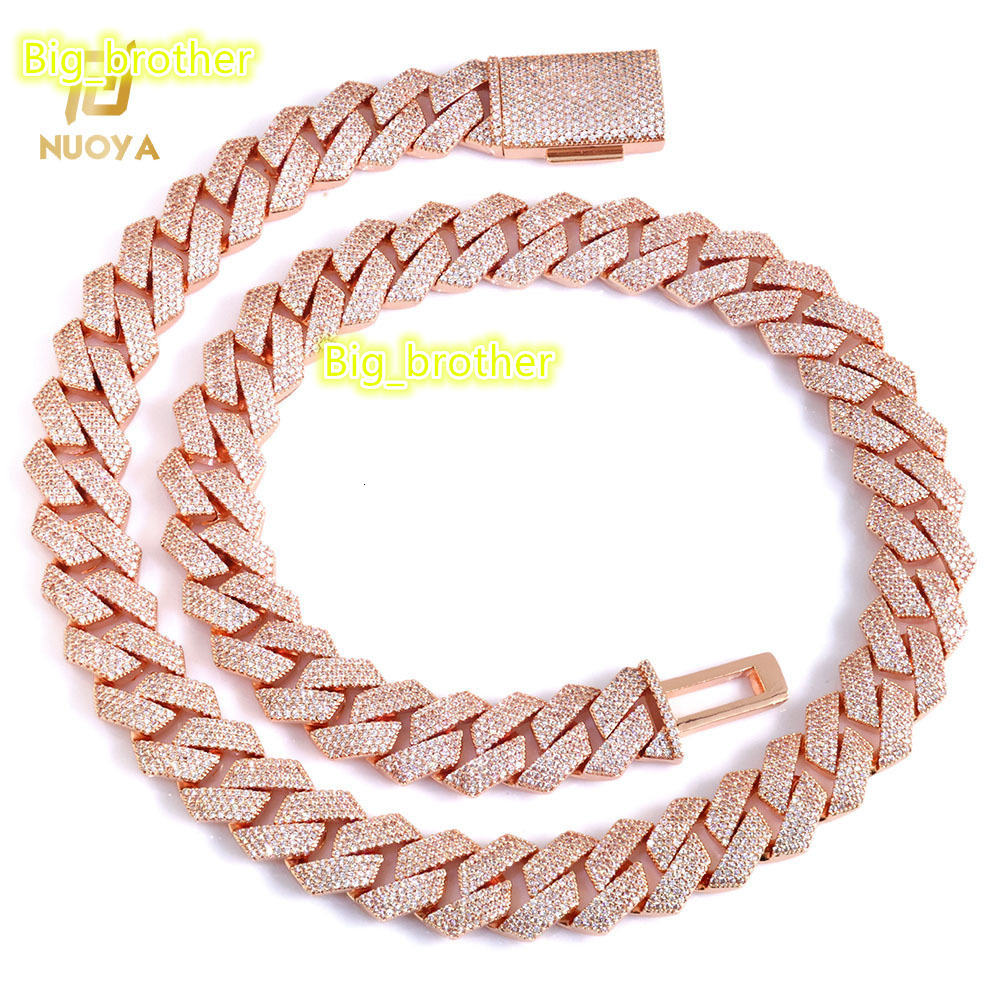 2026NUOYA Luxury Miami Cuban Link Chain Necklace 15mm 4 Row Width Iced Out with Moissanite Stones Prong Set Rose Gold Plated Hip Hop Jewelry