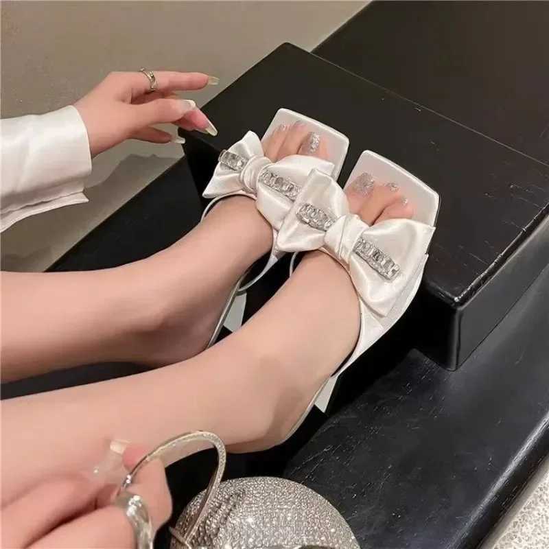 Women Summer Sandals African Shaped Heel Comfort Non-Slip Shoes Silk Bow Rhinestone Womens Zapatos De Mujer K260311