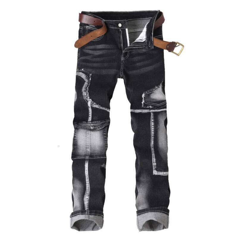 Men's Hole Slim Fit Straight Biker Jeans New Stretch Casual Hip Hop Street Pants Fashion Patchwork Trend Male Denim Trousers Z260225