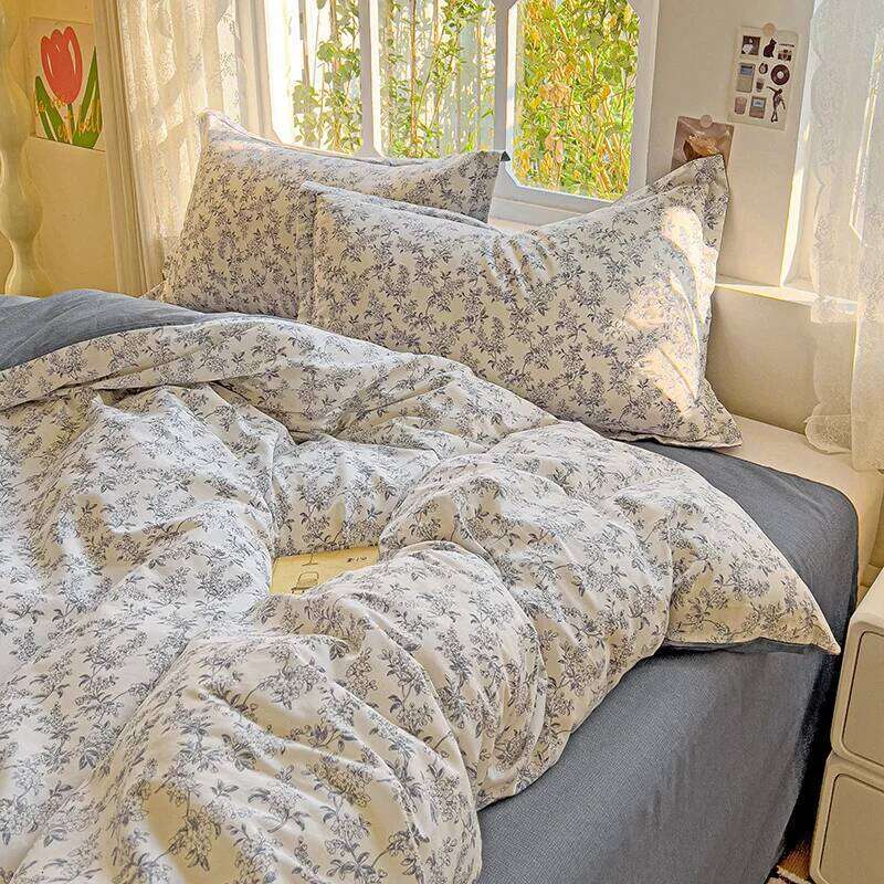 Pastel Fresh Floral Super Soft 100% Cotton Bedding Set 3Pcs-1 Duvet 2 Pillowcases,Skin-friendly Comfortable,Quilt Cover H260311