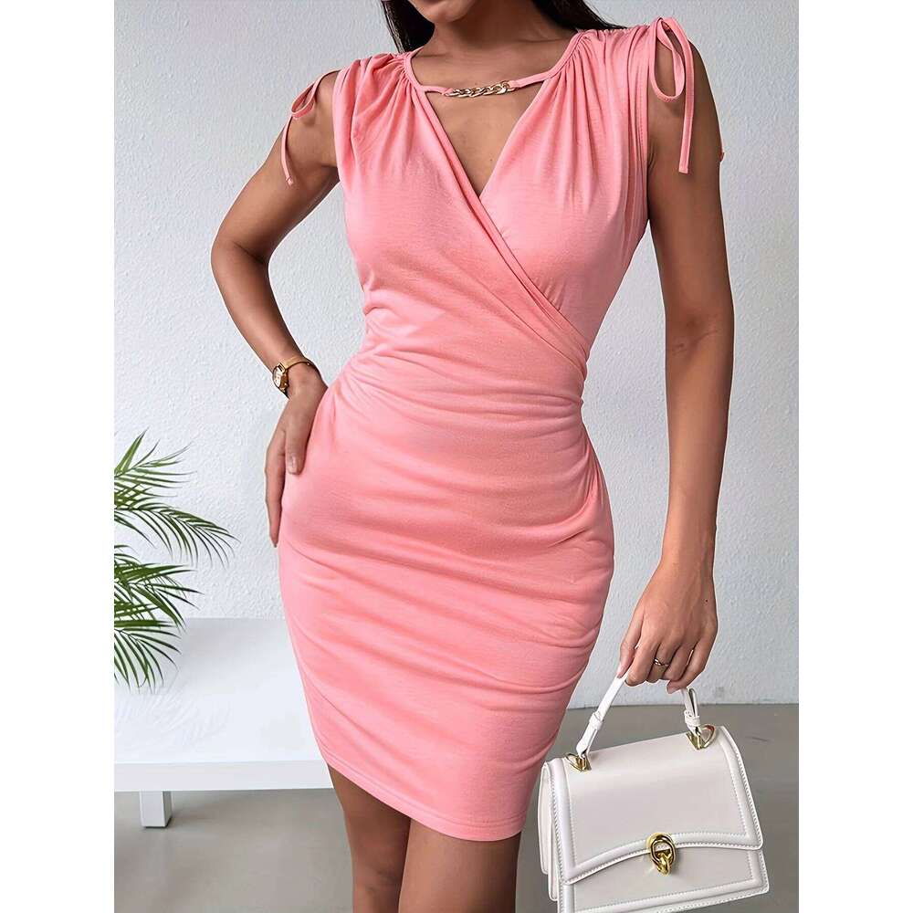 Women's sleeveless tank top shoulder drawstring hip fashion dress, fashionable wear Z260311