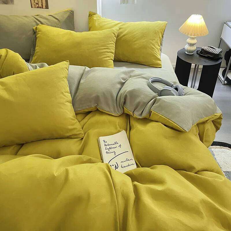 Linen Duvet Cover Solid Color Twill Four-piece Washed Cotton Bed Sheet Student Dormitory Supplies Three-piece Set H260311