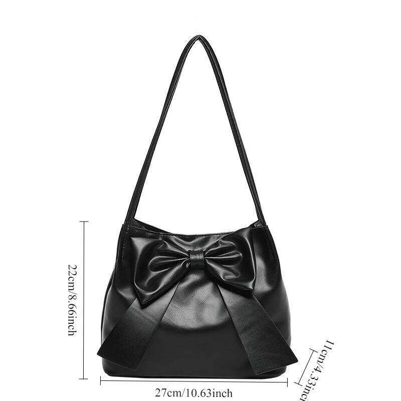 Women's Leather Bags, Sweet Stylish Butterfly Bow Tote Bag, Solid Color Simple and Versatile Single Shoulder Handbag XJ260311