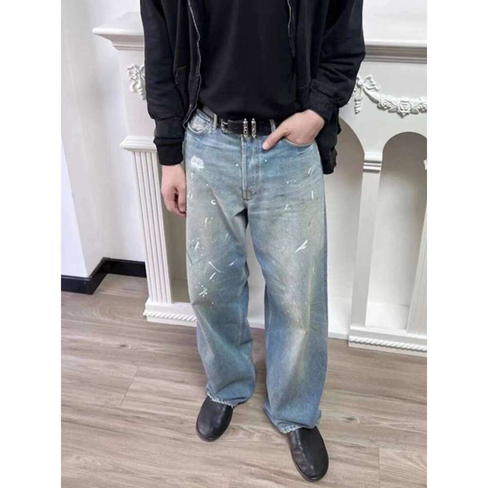 MIJKO Tie Dye Splatter Paint Denim Men's Loose Wide Leg Jeans American TJ131 Z260225