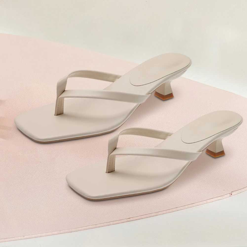 Women Summer Clip Toe Slippers Anti-Slip Comfort Low Heel Slides PU Leather Thin Heel Flip Flops for Seaside Beach Travel K260311