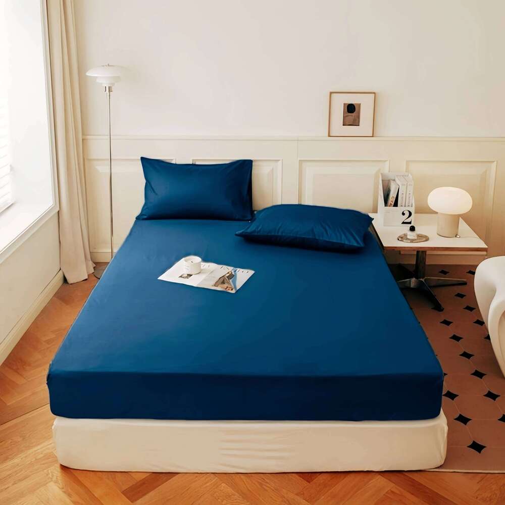 Kuup Polyester Queen Size Bedding Set - 3pcs Solid Color Fitted Sheet & Pillowcases Elastic Band Mattress Cover Included H260311