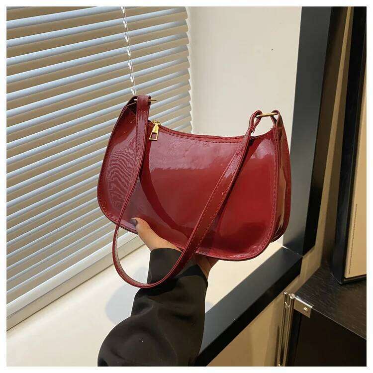 Chic Shiny Pu Leather Underarm Women's Minimalist Tote Bag, Texture Stylish Commuting Handbag, Daily Outfit Shoulder Bag XJ260311