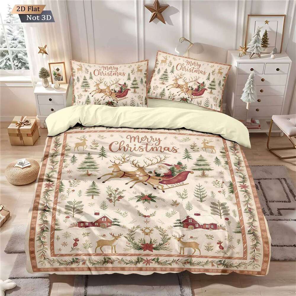 3pcs Santa Claus printed coreless bedding set, multi size bedroom dormitory duvet covers, soft and machine washable decoration H260311