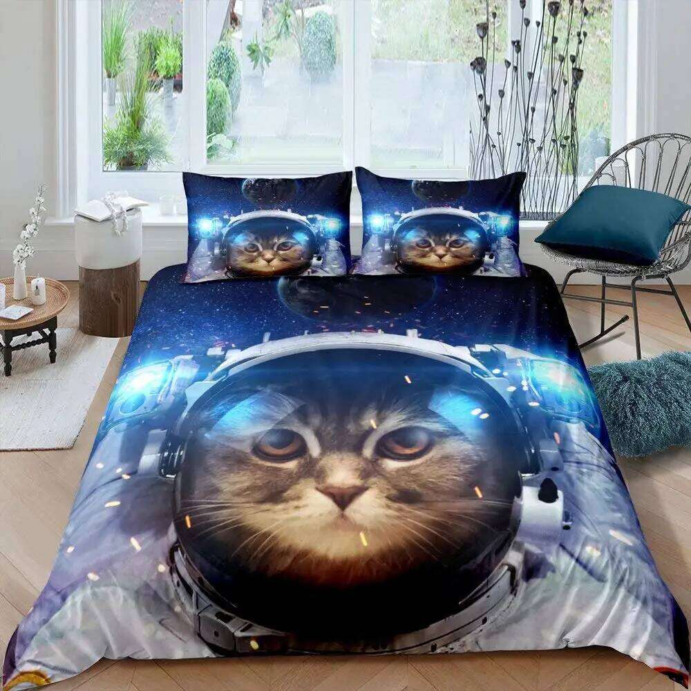 Astronaut Duvet Queen Size, Outer Space Bedding Set 3pcs for Kids Girls Adults,Comforter Cover Soft with 2 Pillowcases H260311