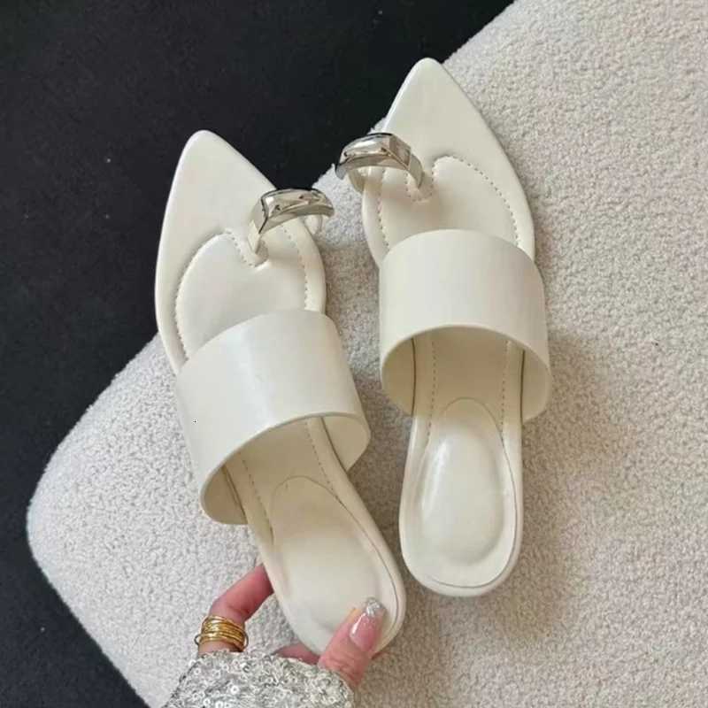 Fashion Metal Decoration Wedges Set Toe Women Sexy Pointed Toe Summer Slide Sandals Comfort Non Slip Beach Flip Flops K260311