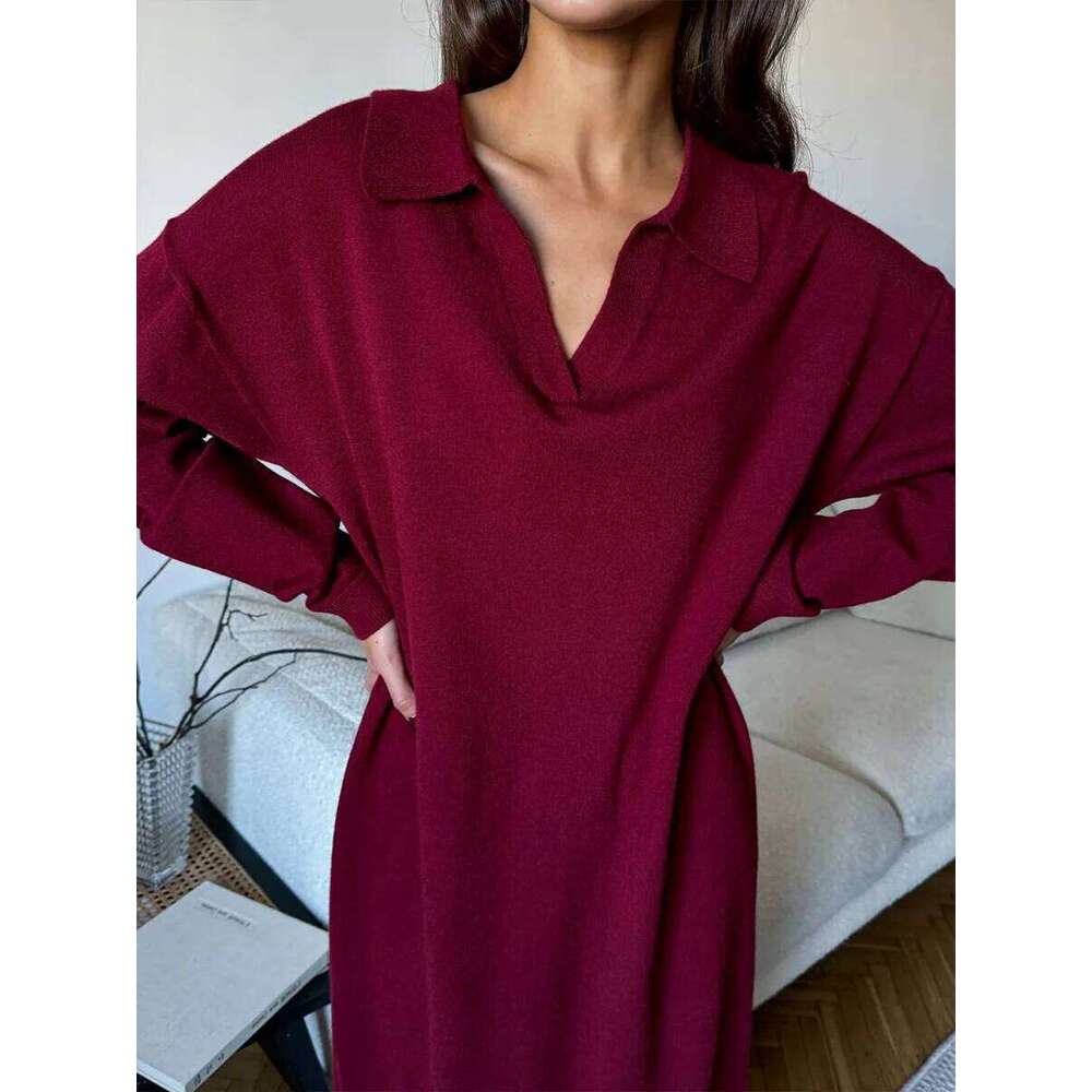 Hirsionsan Long Sleeve Autumn Winter Loose Polo Neck Sweater Dresses Women Soft Elegant Solid Knit Dress Female 2025 New Clothes Z260311