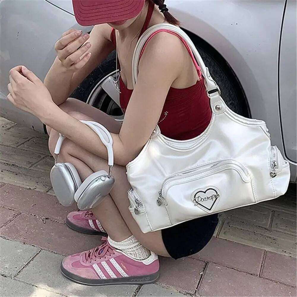 Pearl White Shoulder for Multiple Pockets Women Handbags Underarm American Heavy-Duty Large Capacity Tote Bag XJ260311