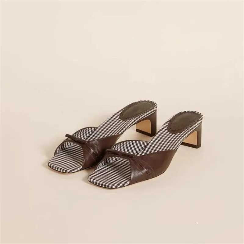 Women Bows Slipper Slip-On Leopard Leather Fashion Concise Sexy Elegant Party Dress Women Shoes New Heels Sandals K260311