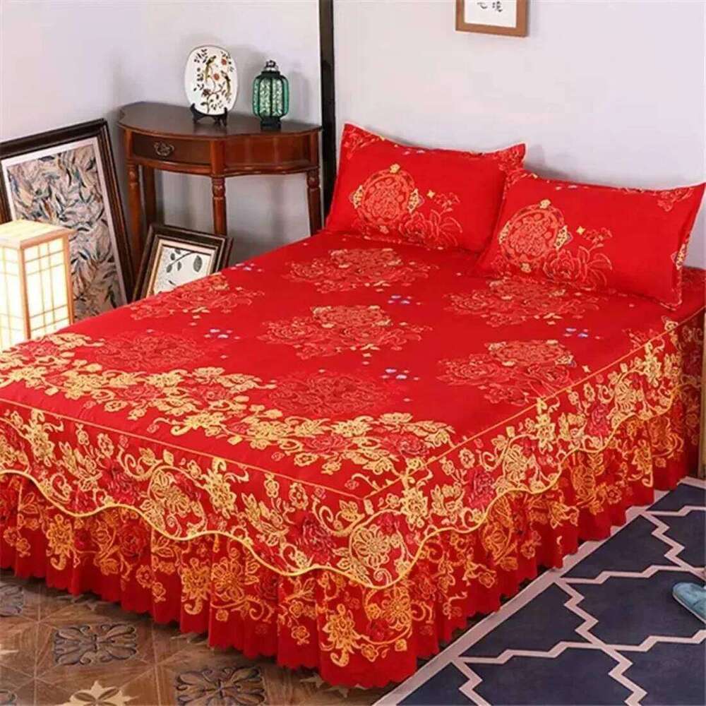 Skirt Cotton Bedspread Set Embroidery Bed Dress Pillow Cases 3 Pieces/Set For King/Queen Double 1.5/1.8/2M Sheet Cover 3PCS H260311