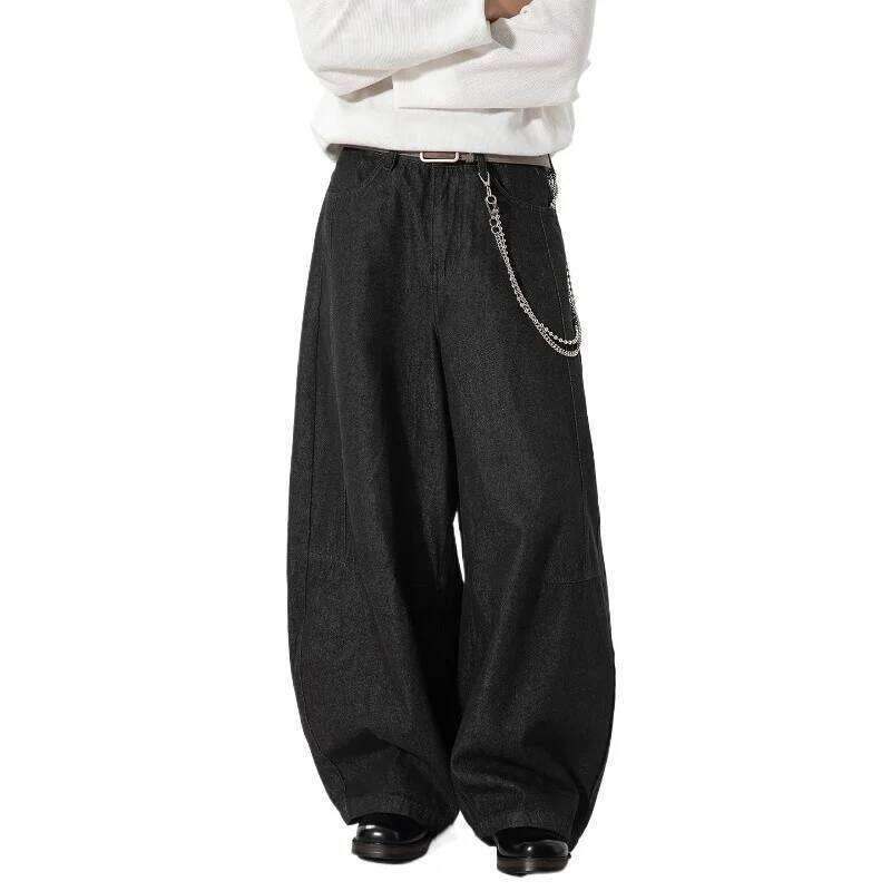 American Retro Korean Version Spring Autumn Men'S Denim Vintage Wide Leg Loose Jeans Casual Straight Trousers Black Pants Z260225